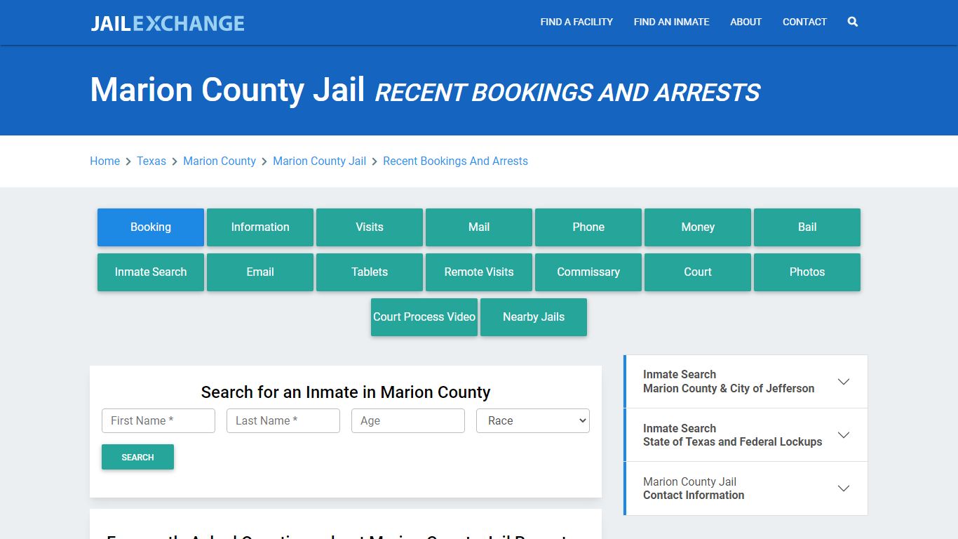 Marion County Jail TX Recent Arrests and Bookings - Jail Exchange